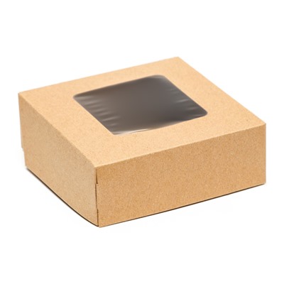 Коробка складная, с окном, крафт, 11,5 х 11,5 х 4 см, набор 10 шт.