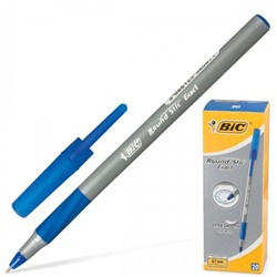 Ручка шариковая Bic (Бик) Round Stic Exact, корпус серый, резиновый упор, цвет синий, линия письма 0,28 мм