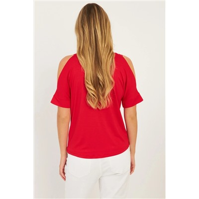 Женская красная блузка с открытыми плечами BR1329