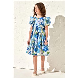 Angel & Rocket Celia Blue Floral Print Puff Sleeve Dress