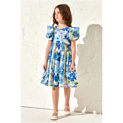 Angel & Rocket Celia Blue Floral Print Puff Sleeve Dress