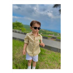 Короткая хлопковая рубашка из детского льна кремового цвета Favorimkds3