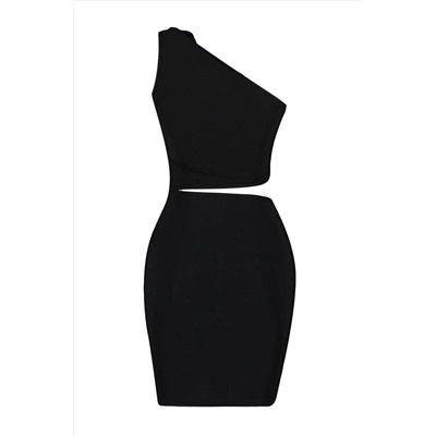 Черное облегающее вязаное вечернее платье с окном/вырезами TPRSS23EL00399