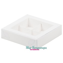 Коробка для конфет на 4 шт Белая с пластиковой крышкой 120х120х30 мм