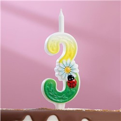 Свеча для торта "Ромашки", 12.5 см, разноцветная цифра "3"