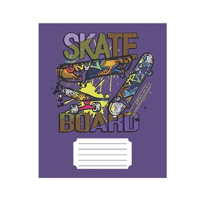 Тетрадь 12 листов в клетку SkateBoard, обложка мелованная бумага, ВД-лак, блок офсет, МИКС