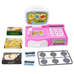 MEI LIAN SHENG Игровой набор "Мини-касса" (13 см, звук, свет, игр. деньги, продукты, светло-розовый)