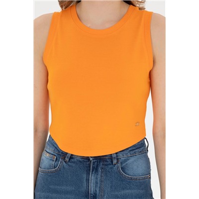 Женская оранжевая укороченная базовая футболка с круглым вырезом Неожиданная скидка в корзине