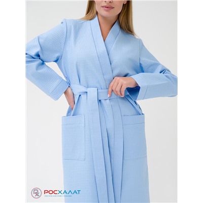 Женский вафельный халат с планкой голубой В-02 (2)