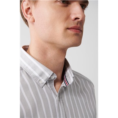 Серая рубашка, 100 % хлопок, оксфордский воротник в полоску, стандартный крой