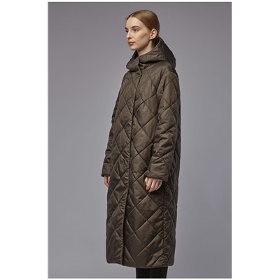 Женское стеганое пальто с поясом и капюшоном Plaxa RA10531, цвет коричневый