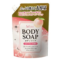 Nihon Крем-мыло для тела "Wins Body Soap Peach" с экстрактом листьев персика и богатым ароматом 900 г, мягкая упаковка с крышкой / 10