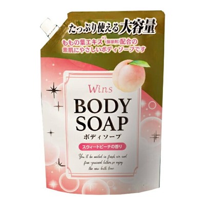 Nihon Крем-мыло для тела "Wins Body Soap Peach" с экстрактом листьев персика и богатым ароматом 900 г, мягкая упаковка с крышкой / 10