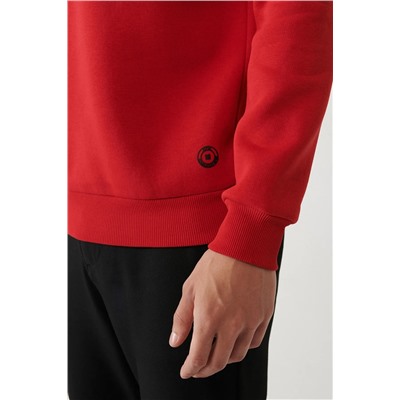 Красный свитшот унисекс с круглым вырезом и флисовой подкладкой, 3-ниточный хлопок, стандартный крой E001017