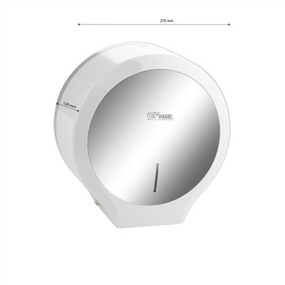 GFmark - Диспенсер для туалетной бумаги - барабан, ПРЕМИУМ, пластиковый, БЕЛЫЙ с ЗЕРКАЛОМ, с ключом  ( 918)