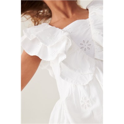 Baker by Ted Baker Frilled Broderie White Dress