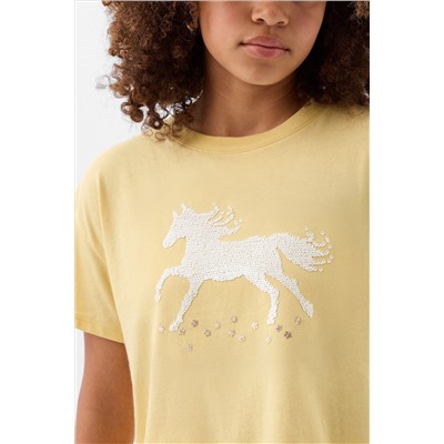 Gap Sequin Horse Graphic Short Sleeve Crew Neck T-Shirt (4-13yrs)