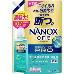LION Жидкое средство "Top Nanox One PRO" для стирки (максимальное отстирывающее и дезодорирующее действие + сохранение цвета + защита от повреждений, суперконцентрат) 1070 г, мягкая упаковка с крышкой / 6