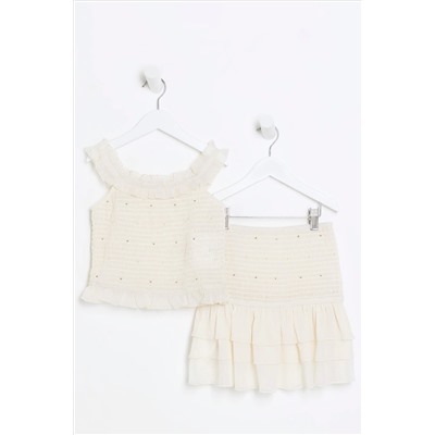 River Island Girls Shirred Embellished Set