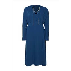 Темно-синее тканое платье миди с аксессуарами TBBAW24AH00071