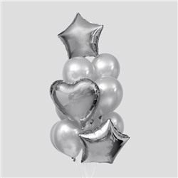 Букет из шаров «Сердца и звёзды», латекс, фольга, набор 14 шт., цвет серебряный