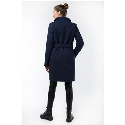 02-2922 Пальто женское утепленное (пояс) валяная шерсть сине-черный