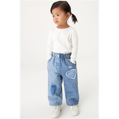 Mid Blue Denim Heart Patch Wide Leg Jeans (3mths-7yrs)