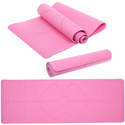 Коврик для йоги 6 мм 183*61 см "Шамбола" с лазерной гравировкой (ТРЕ), розовый