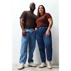 Синие широкие джинсы с эластичной талией Джинсовые брюки TMNAW24CJ00000