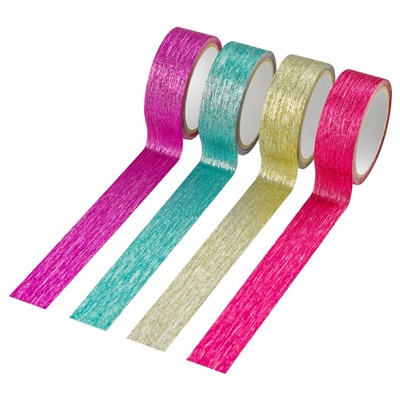 Клейкие ленты декоративные, комплект 4шт., 15мм*3м MESHU "Glitter lines" (MS_55913)