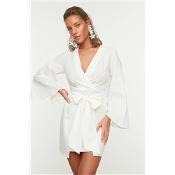 Белое мини-тканое пляжное платье с завязками из 100 % хлопка TBESS21EL3208