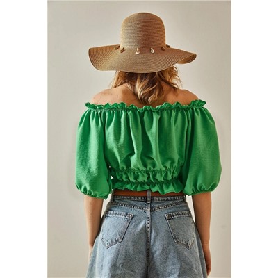 XHAN Зеленая блузка со сборками и вырезом «лодочка» 5YXK2-47964-08