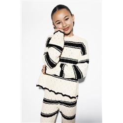 Mango Striped Openwork Knit Sweater