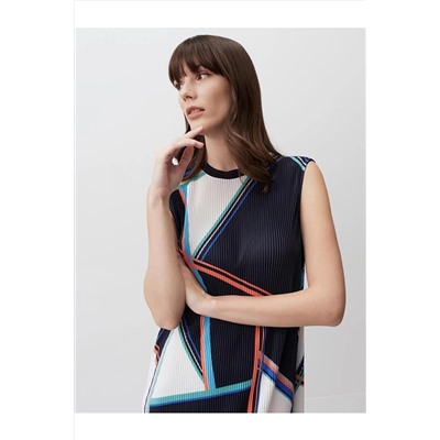 Плиссированное платье-миди со смешанным геометрическим узором, разноцветное