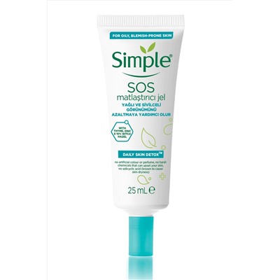 Simple Daily Skin Detox SOS Yağlı/Karma Ciltler İçin SOS Sivilce Jeli / Matlaştırıcı Jel 25 ml