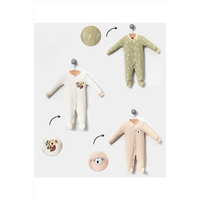 Комплект детских комбинезонов из трех предметов с изображением коалы, серо-белый BB2021MD00006