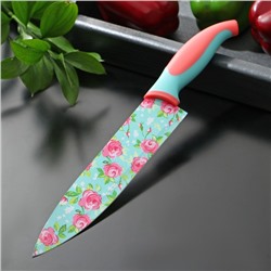 Нож кухонный кухонный с антиналипающим покрытием Доляна «Цветочки», лезвие 20 см