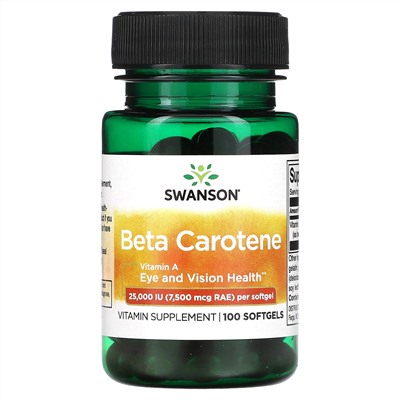 Swanson, Бета-каротин, 25000 МЕ (7500 мкг RAE), 100 мягких таблеток