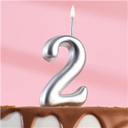 Свеча для торта цифра "Серебряная", 5,5 см, цифра "2"