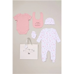 Rock-A-Bye Baby Boutique Pink Printed All in One Cotton 5-Piece Baby Gift Set