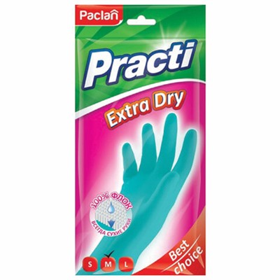 Перчатки МНОГОРАЗОВЫЕ резиновые PACLAN "Extra Dry", хлопчатобумажное напыление, 100% флок, размер M (средний), синие, вес 52 г, 7340, 407340