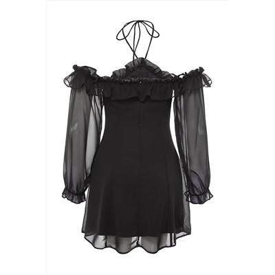 Элегантное вечернее платье из шифона черного цвета на подкладке TPRSS23EL00131