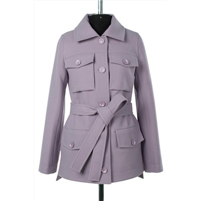 01-10653 Пальто женское демисезонное (пояс) Пальтовая ткань Серо-сиреневый