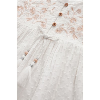 Cream Embroidered Cold-Shoulder Dress (3-16yrs)