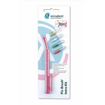 Miradent Pic-Brush Intro Kit Pink Transp. - набор ёршиков д/очистки межзубн. промежутков, голубой (ручка + 4 ёршика разного размера)
