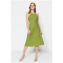 Зеленое платье миди на пуговицах с талией TWOSS23EL00965