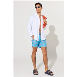 Мужские быстросохнущие шорты для плавания стандартного кроя бирюзового цвета с карманами и узором
