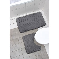 Набор ковриков для ванной и туалета Доляна «Волна», 2 шт, 40×50 см, 50×80 см, цвет серый