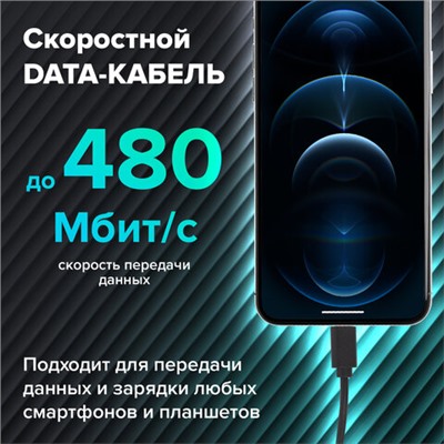 Кабель USB 2.0-Lightning, 1 м, SONNEN, медь, для передачи данных и зарядки iPhone/iPad, 513116