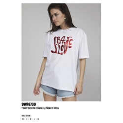 9WF0739  T SHIRT OVER CON STAMPA J.B4 CROMATA ROSSA